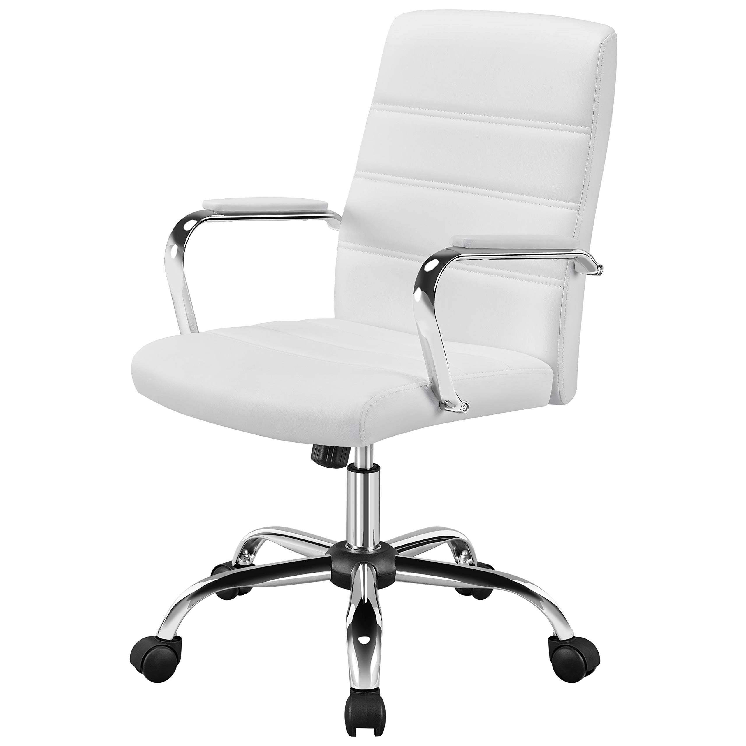 Yaheetech Ergonomic Office Chair - Mid Back Leather Computer Desk Chair with Adjustable Height, Lumbar Support, Thick Padded Seat & Armrests - Comfortable Executive Chair for Home Office, Gaming, and Workspace (White)