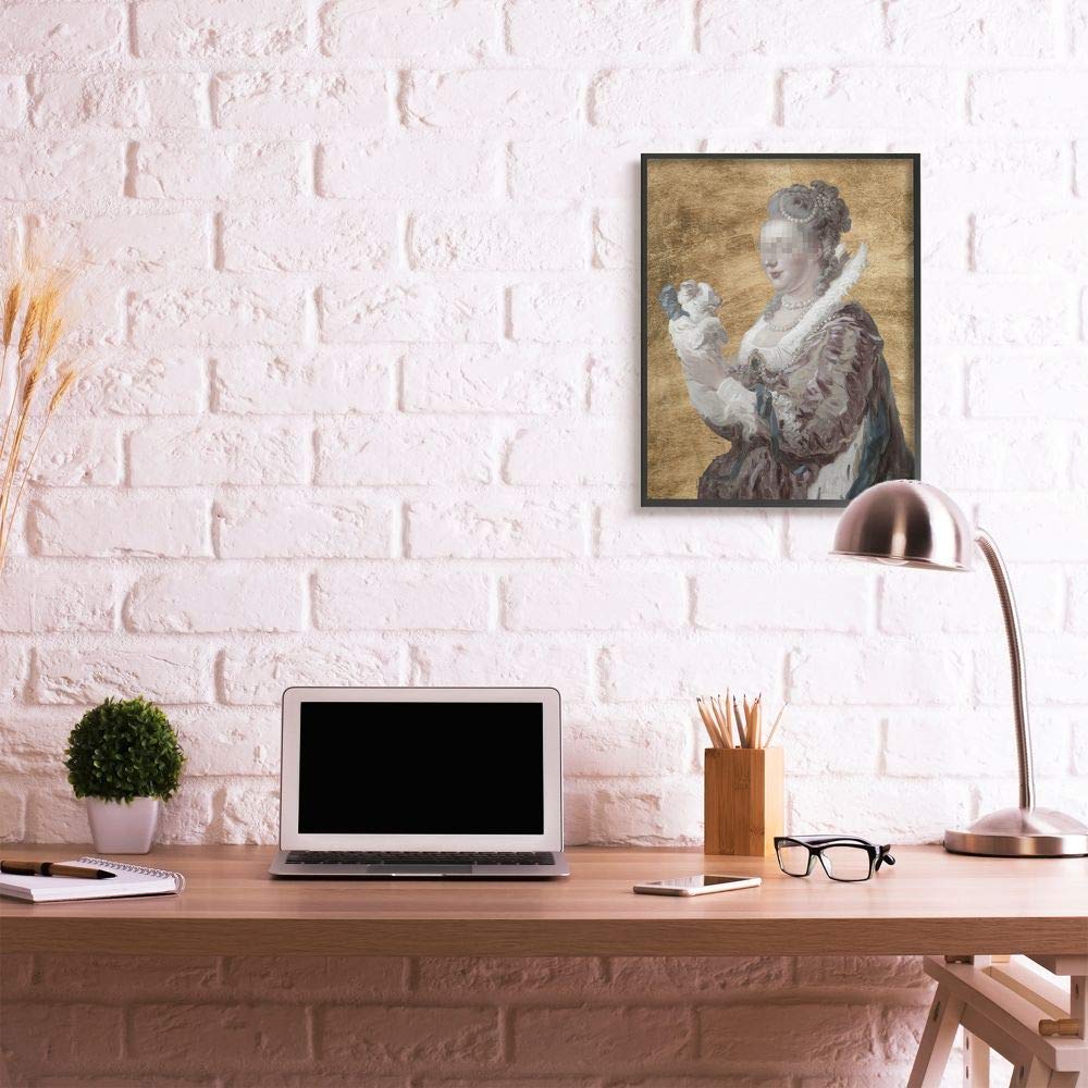 Stupell Industries Mystery Duchess with Puppy Censored Classical Wall Art Print - 24x30 Inches, Brown Framed Canvas - Perfect for Living Room, Bedroom & Office Decor