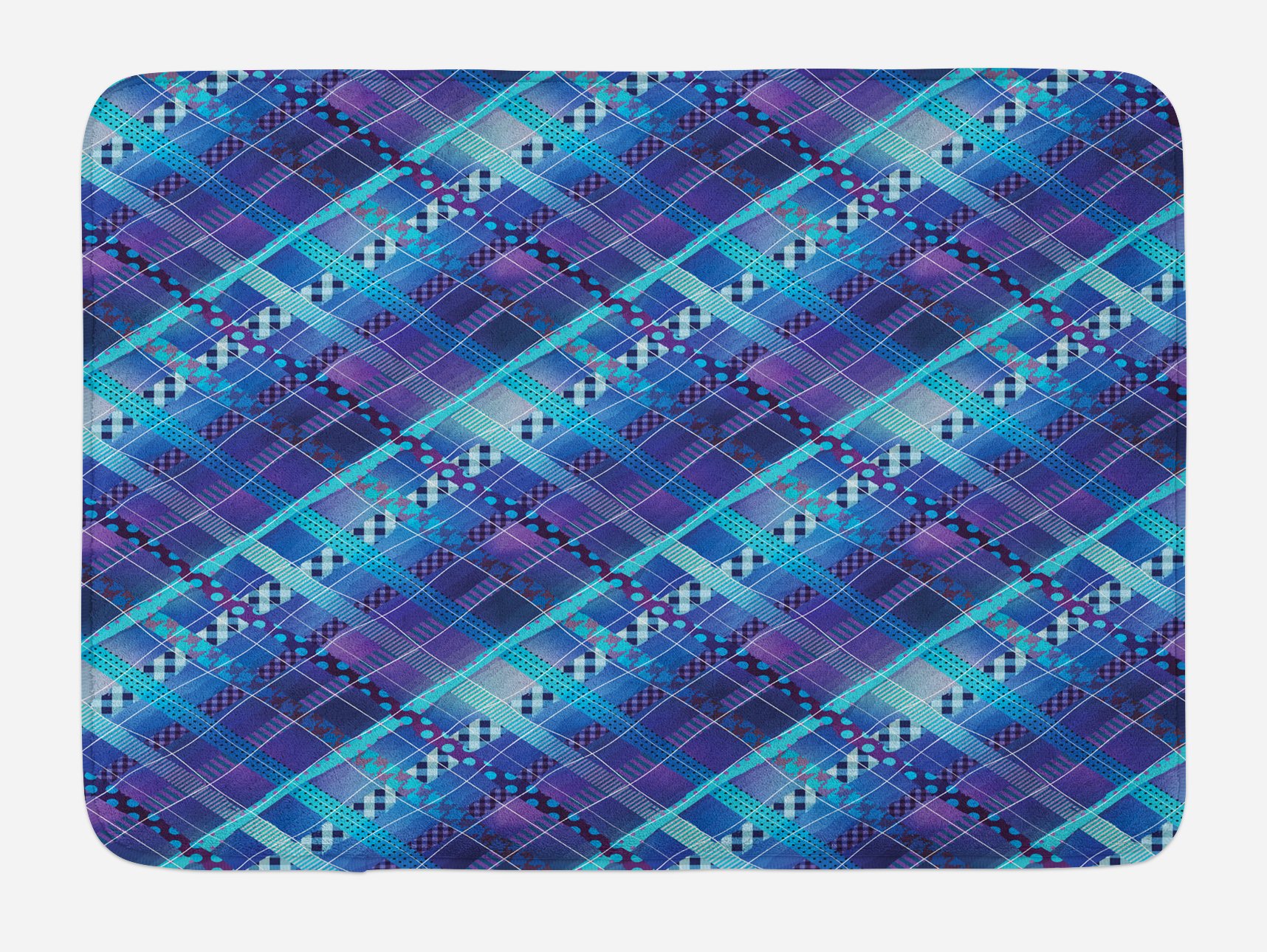 Ambesonne Non-Slip Plush Bath Mat - Navy Blue & Purple Geometric Striped Pattern, 30