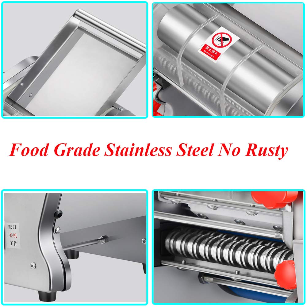 550W Commercial Electric Pasta Maker Machine - Heavy Duty Stainless Steel Noodle Maker with 3mm & 9mm Blades, Adjustable 0.3-5mm Thickness, Dough Press & Cut Function, 110V for Home Kitchen & Restaurant Use - Perfect for Making Fresh Pasta, Lasagna, Fettuccine & Ravioli Dough