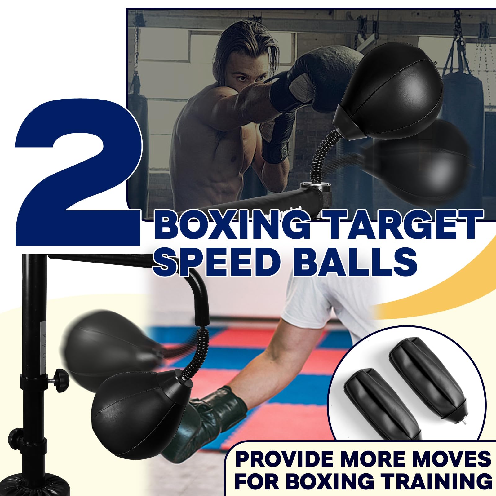 82IN Boxing Speed Trainer with Punching Bag Spinning Bar & Reflex Ball - Adjustable Boxing Training Equipment for Adults & Kids - Includes 2 Balls for Versatile Workouts (Black) - Perfect for Home Gym, Boxing Practice & Reflex Training