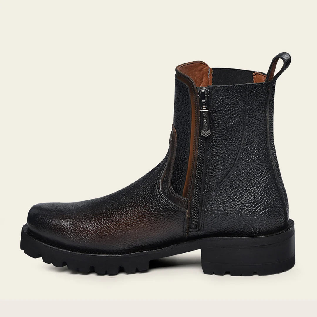 4D22RS Men's Black Leather Casual Ankle Boots with Zip - Stylish & Comfortable for Daily Wear, Outdoor Walking, and Office Outfits