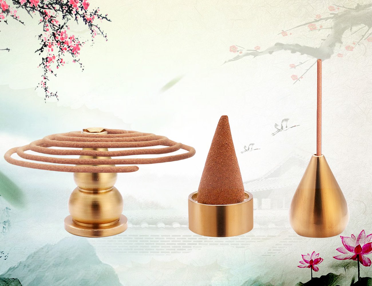 Premium Brass Incense Burner - Cone, Coil & Stick Holder (3 Styles) - Perfect for Meditation, Yoga, Aromatherapy & Home Decor