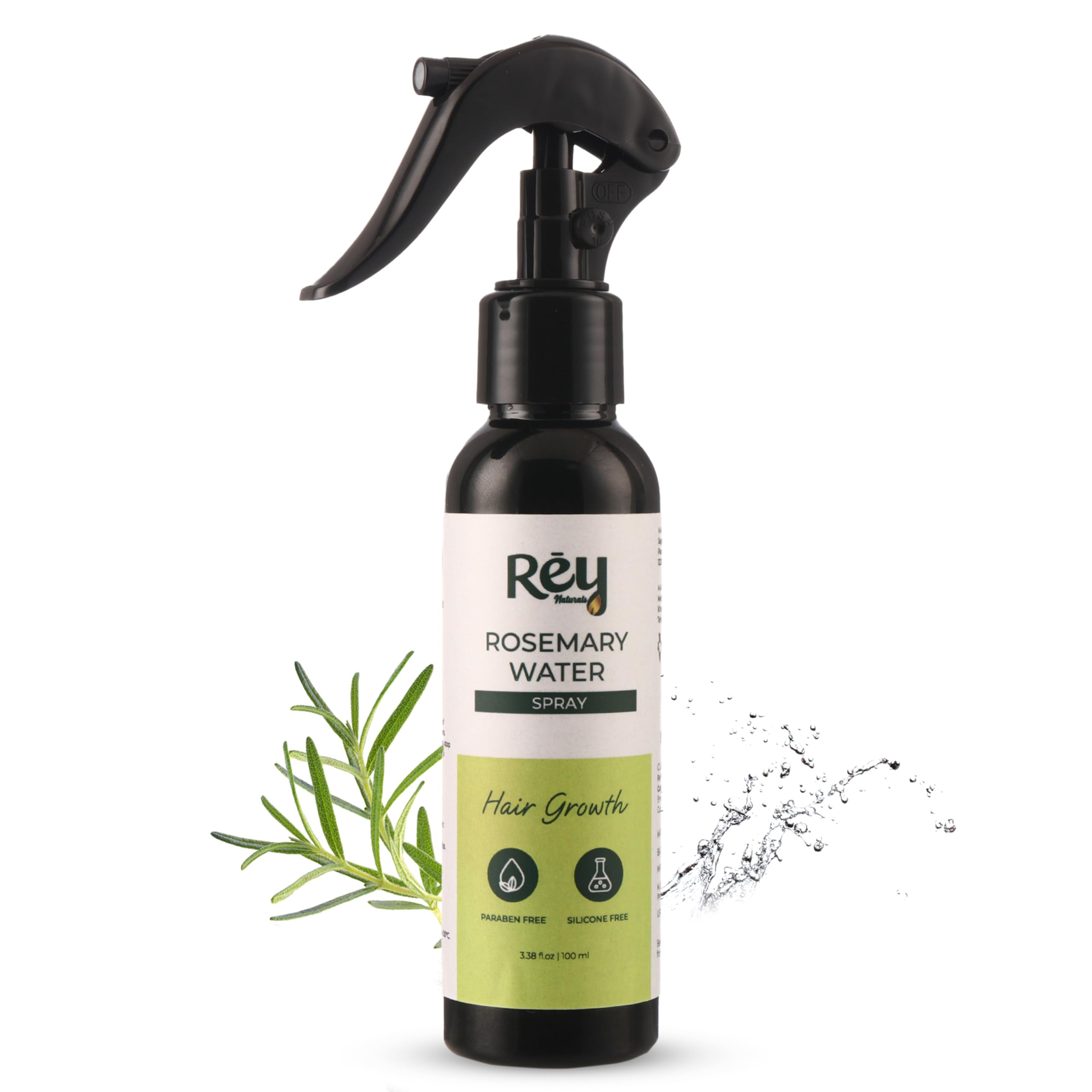 Rey Naturals Aqua Range Pure Rosemary Water Spray for Hair Growth - 100ml | Non-Oily Hair Mist for Shiny, Frizz-Free Hair | Strengthens & Thickens Hair | Suitable for All Hair Types | Perfect for Daily Hair Care, Styling & Scalp Refreshment