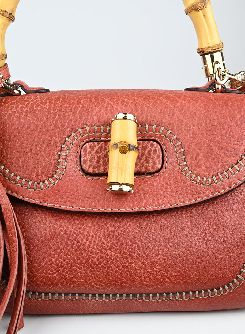 Authentic Gucci Bamboo Leather Handbag in Red - Luxury Women's Tote Bag for Work, Travel & Everyday Elegance