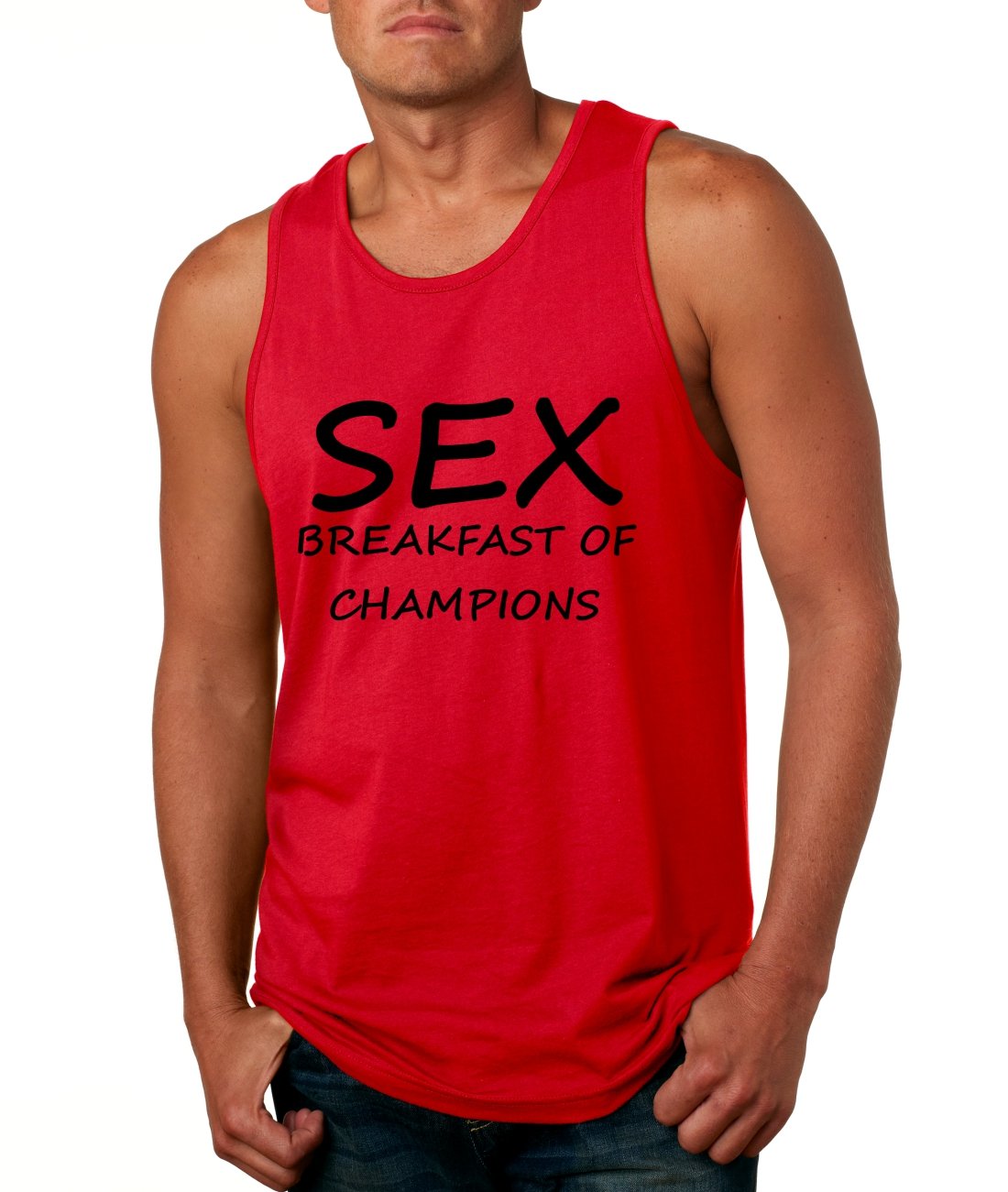 ALLNTRENDS Men's Funny Breakfast of Champions Tank Top - Humorous Graphic Muscle Tee for Gym, Workout & Casual Wear