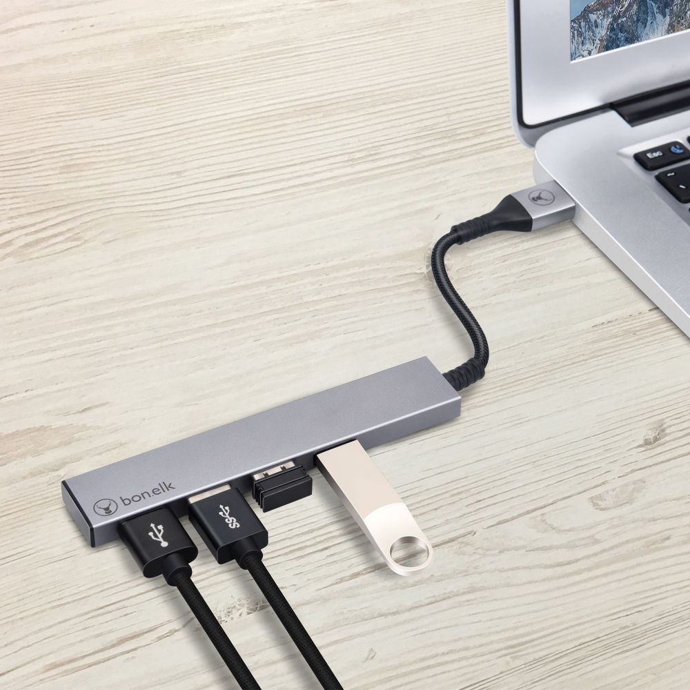 Bonelk 4-Port USB 3.0 Hub Slim Design with Long Life USB A Connector - Perfect for Laptop, Desktop, Office & Home Use