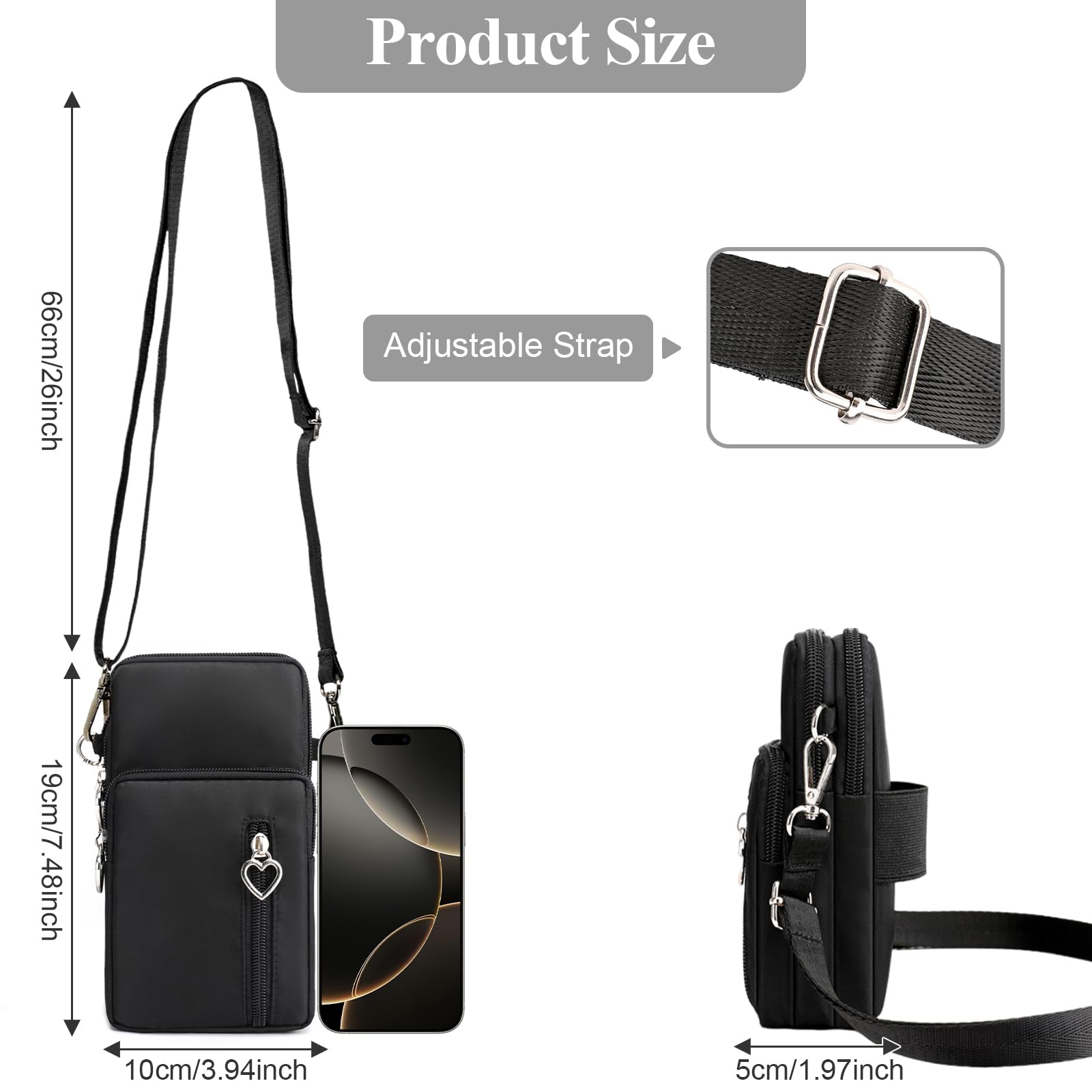 WITERY Waterproof Nylon Crossbody Phone Purse for Women - Cute Smartphone Wallet Bag with Adjustable Strap, Perfect for Travel, Shopping & Daily Use