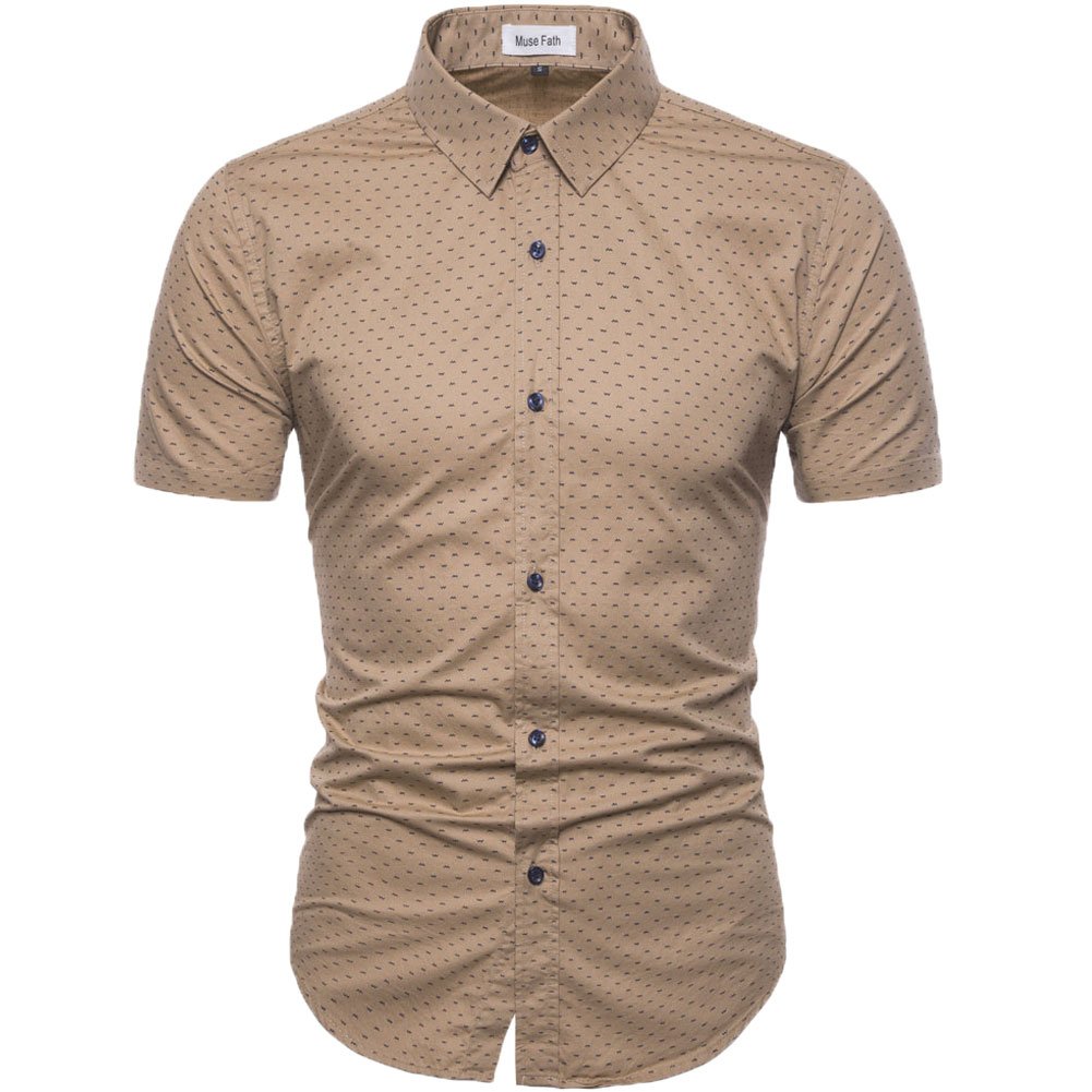 MUSE FATH Men's Cotton Short Sleeve Dress Shirt - Casual Printed Button Down Shirt for Office, Business & Summer Wear