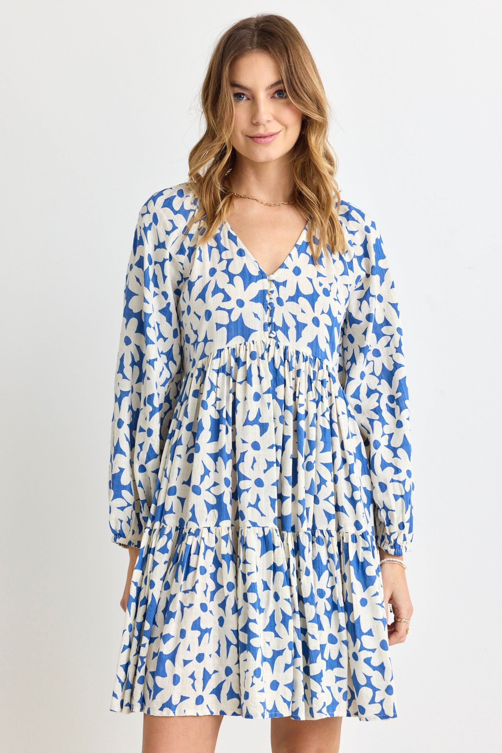 Airy Blue Floral V-Neck Mini Dress - Lightweight Summer Dress for Beach, Party & Casual Wear