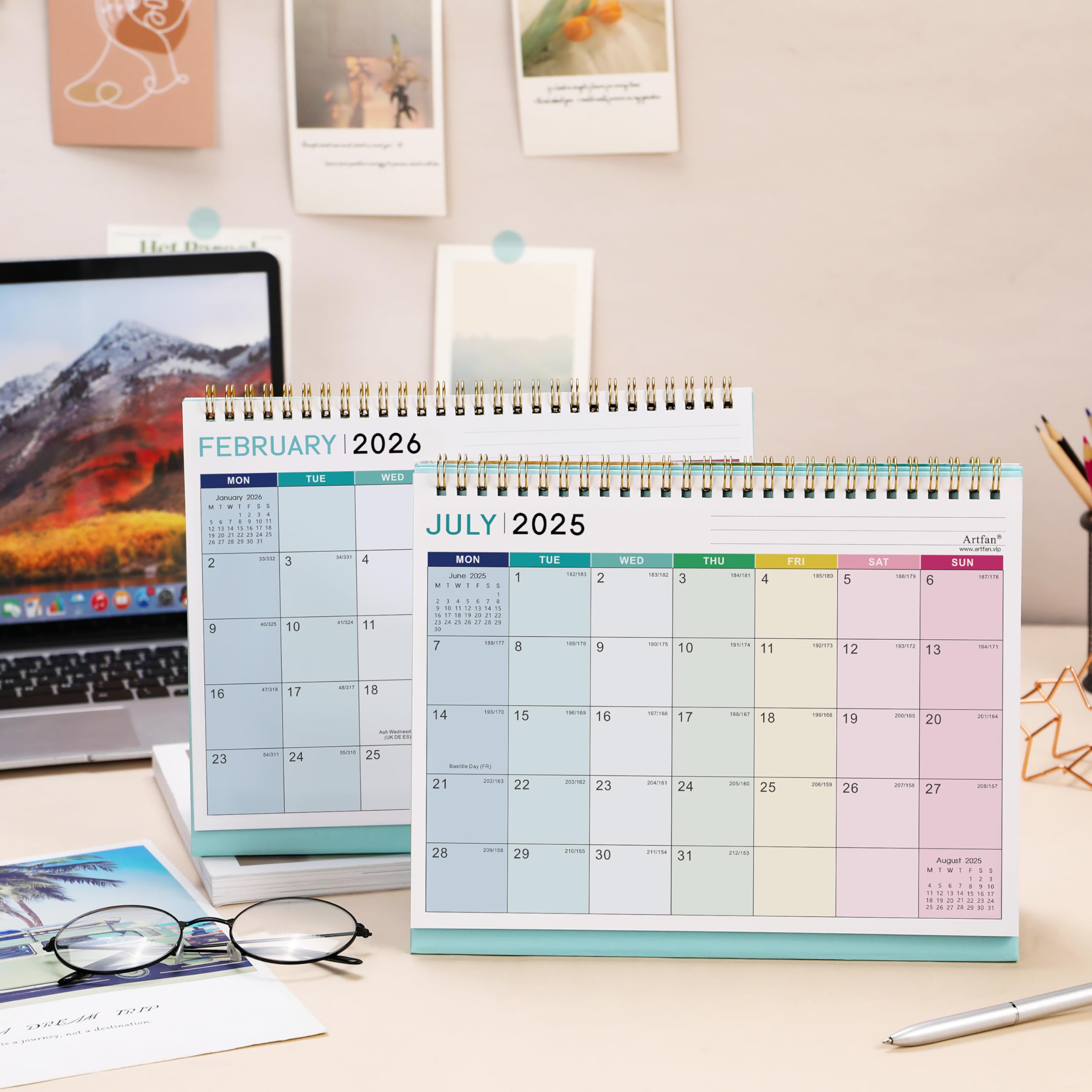 2025-2026 18-Month Desk Calendar | July 2025 to December 2026 | Monday Start | 25.3 x 20.5 x 7.8 cm | Rainbow Plaid Design | Perfect for Office, Home & School Planning