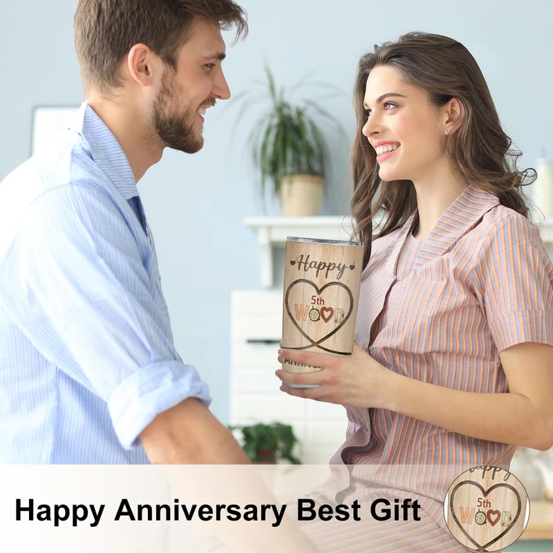 5th Anniversary Wedding Gift - 20 oz Stainless Steel Vacuum Insulated Tumbler | Romantic Keepsake for Couples, Mom, Dad, Wife, Sister | Personalized 5-Year Wedding Gift Idea for Coffee & Tea Lovers | Perfect for Daily Use, Office & Travel
