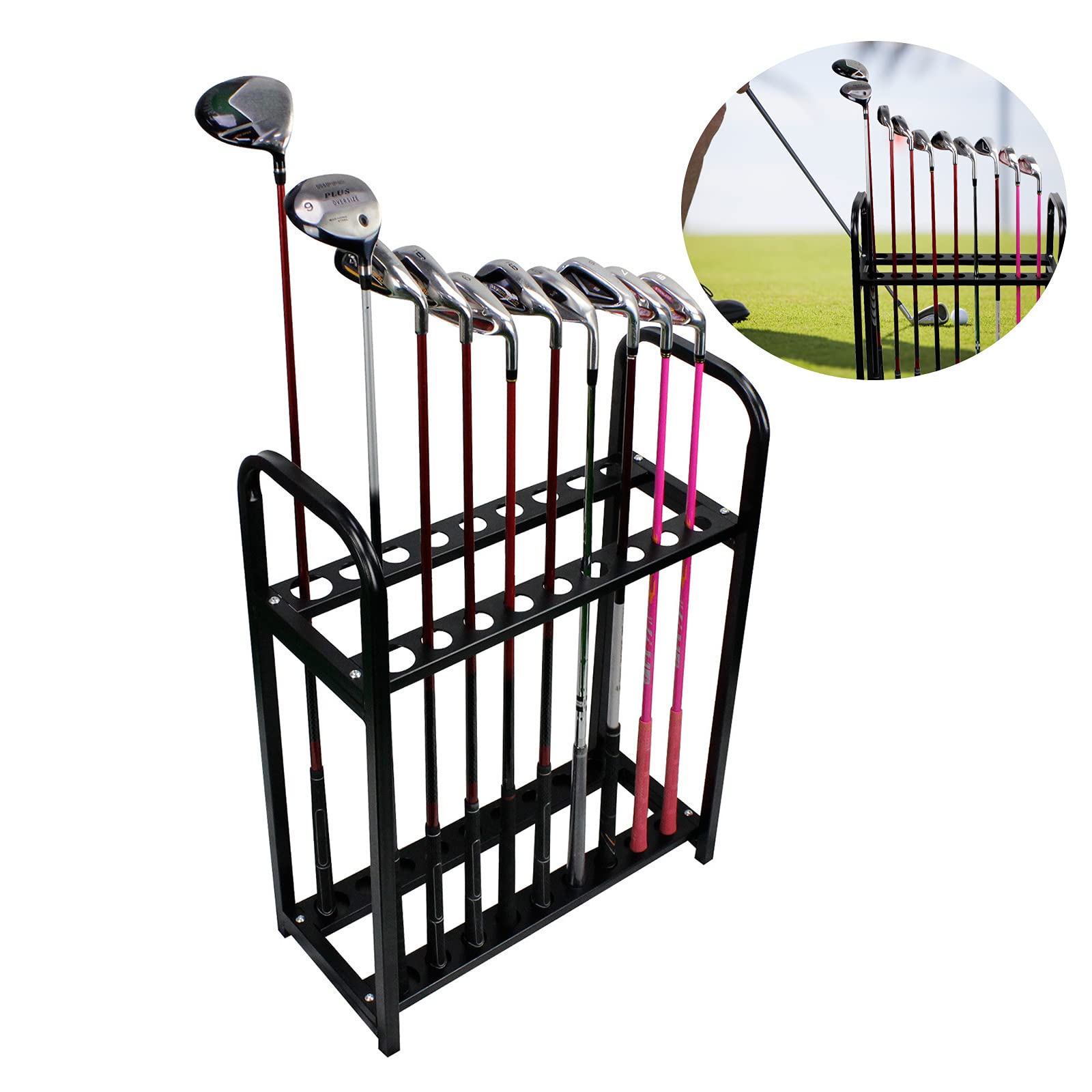 Premium Golf Club Organizer Stand - 9/18/27 Hole Metal Golf Putter Rack - Durable Golf Club Display Shelf for Home & Office Storage - Perfect for Golf Enthusiasts & Club Organization