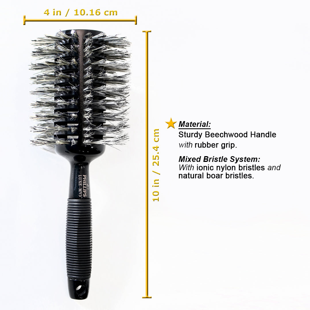 Phillips Brush 4 Monster Vent Round Hair Brush with Mixed Boar & Ionic Nylon Bristles (LUXE MV3) - Professional Styling Tool for Salon-Quality Blowouts & Smoothing