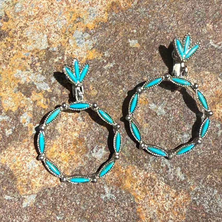 Vintage Style Faux Turquoise Southwestern Hoop Earrings for Women - Handmade Native American Inspired Jewelry for Boho, Festival & Everyday Wear