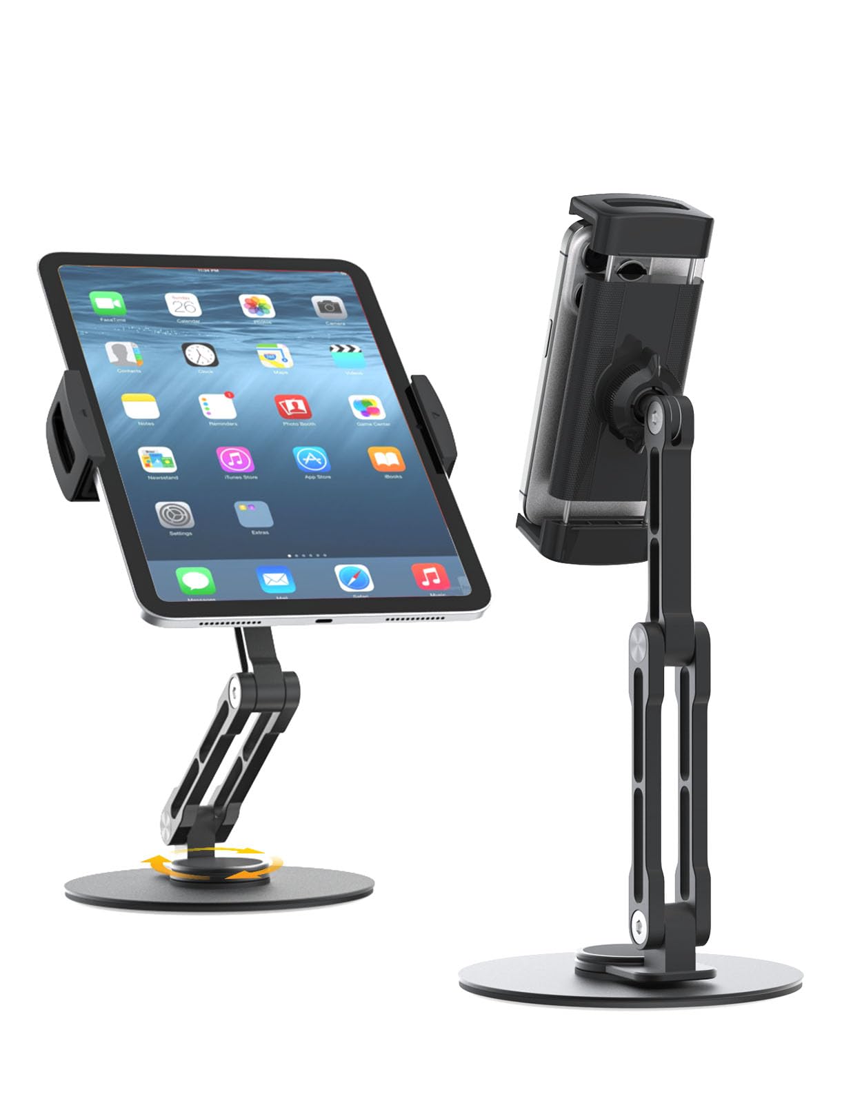 360° Rotating Tablet Stand Holder - Adjustable Height & Dual-Axis Support, Ergonomic iPad Stand for Desk, Foldable Kindle Tablet Holder Compatible with 4-13