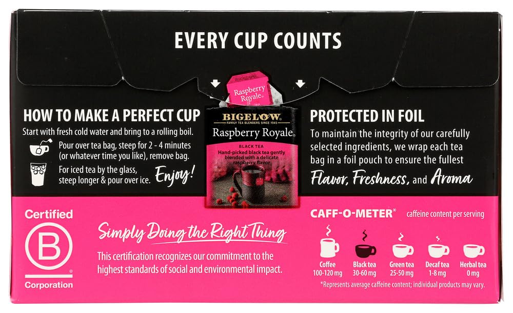 Bigelow Raspberry Royale Herbal Tea Bags - 40 Count (Pack of 2) | Caffeine-Free Fruit Infusion | Perfect for Afternoon Relaxation & Gift Giving