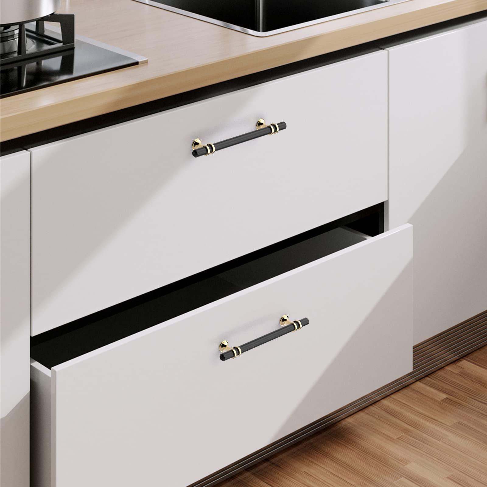30 Pack 5 Inch Matte Black Cabinet Pulls - Modern Kitchen Cabinet Handles & Drawer Pulls for Cabinets, Cupboards, Dressers, Bathroom Vanities - Durable Two-Tone Hardware for Home & Office Use