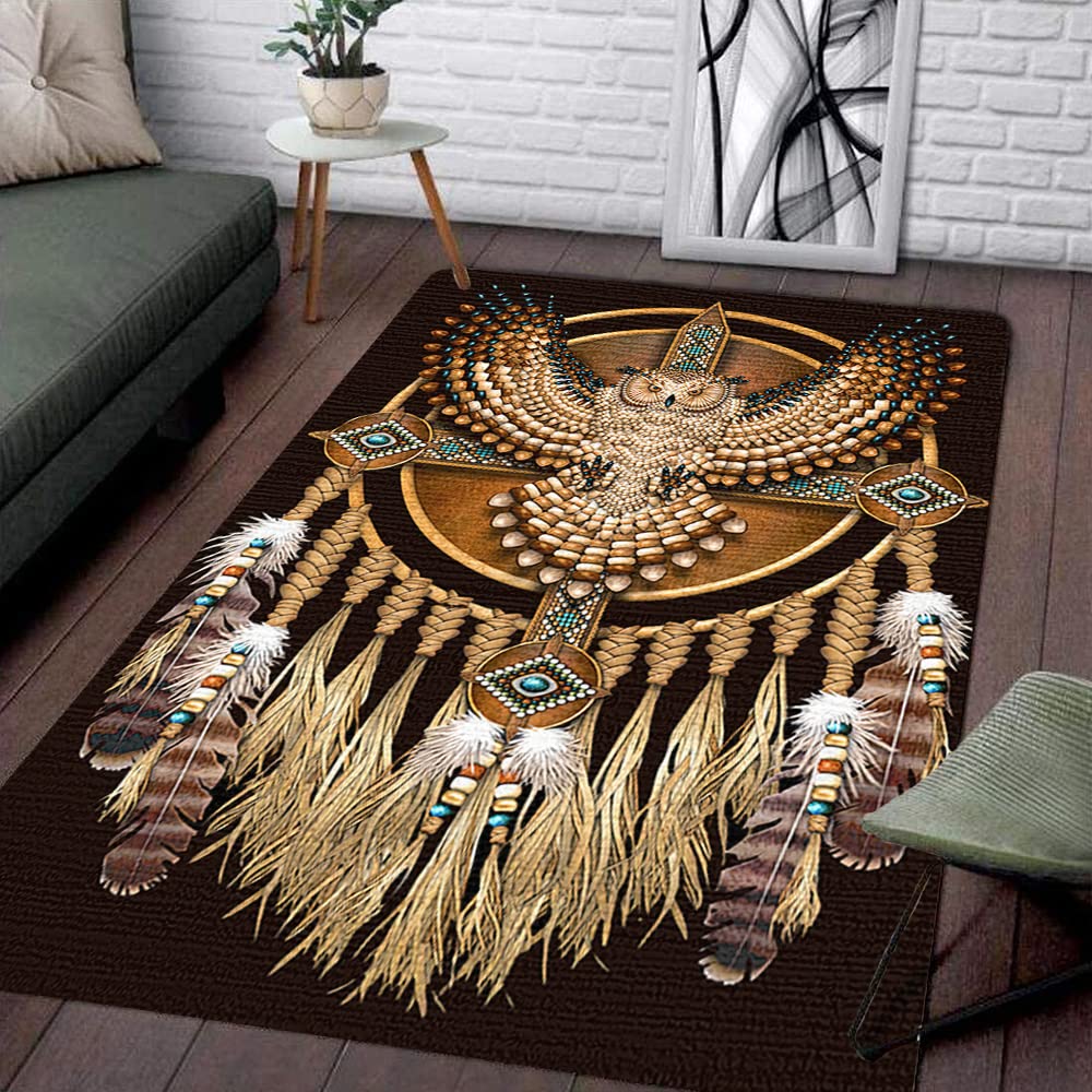 Authentic Native American Dreamcatcher Owl Rug 4x6 - Southwestern Tribal Design Rectangle Runner for Hallway, Bedroom & Living Room Decor | Perfect for Boho, Southwest & Indian Style Home Interiors