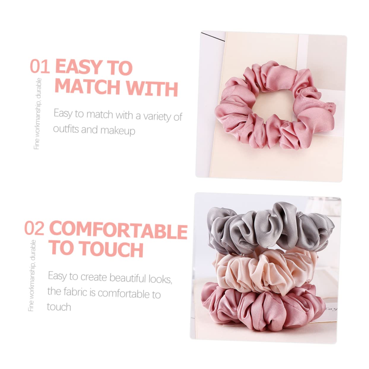 Minkissy 4 Pack Silk Scrunchies for Women - Soft Hair Ties & Ponytail Holders for Thin Hair, Gentle Hair Bands & Elastics - Perfect for Work, Gym, and Everyday Styling