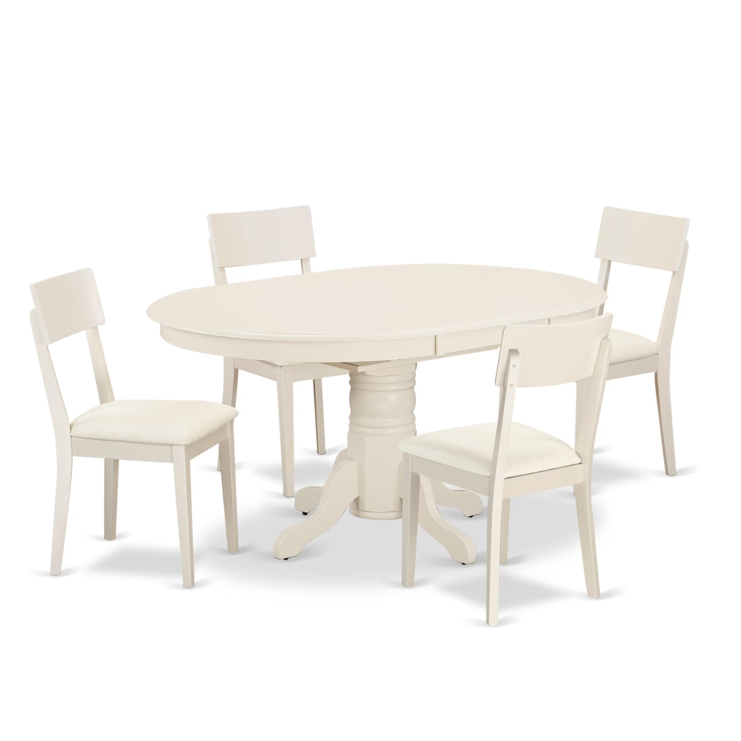 East West Furniture AVAD5-LWH-LC 5-Piece Modern Dining Room Set - 42x60 Inch Oval Wooden Table with Butterfly Leaf & 4 Faux Leather Chairs, Linen White - Perfect for Small Spaces, Kitchen, Breakfast Nook & Apartment Dining