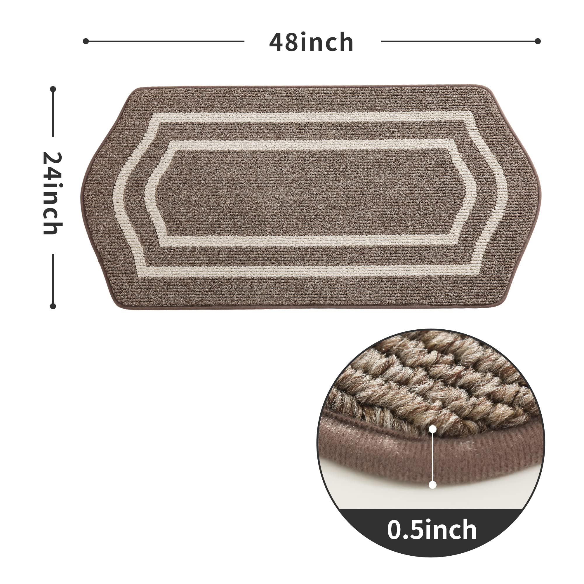 Super Absorbent Non-Skid Kitchen Floor Mat - 24x48 Inch Washable Polypropylene Sink Rug for Comfortable Standing - Brown with Frame Design | Perfect for Front of Sink, Dishwashing Area & High-Traffic Kitchen Spaces