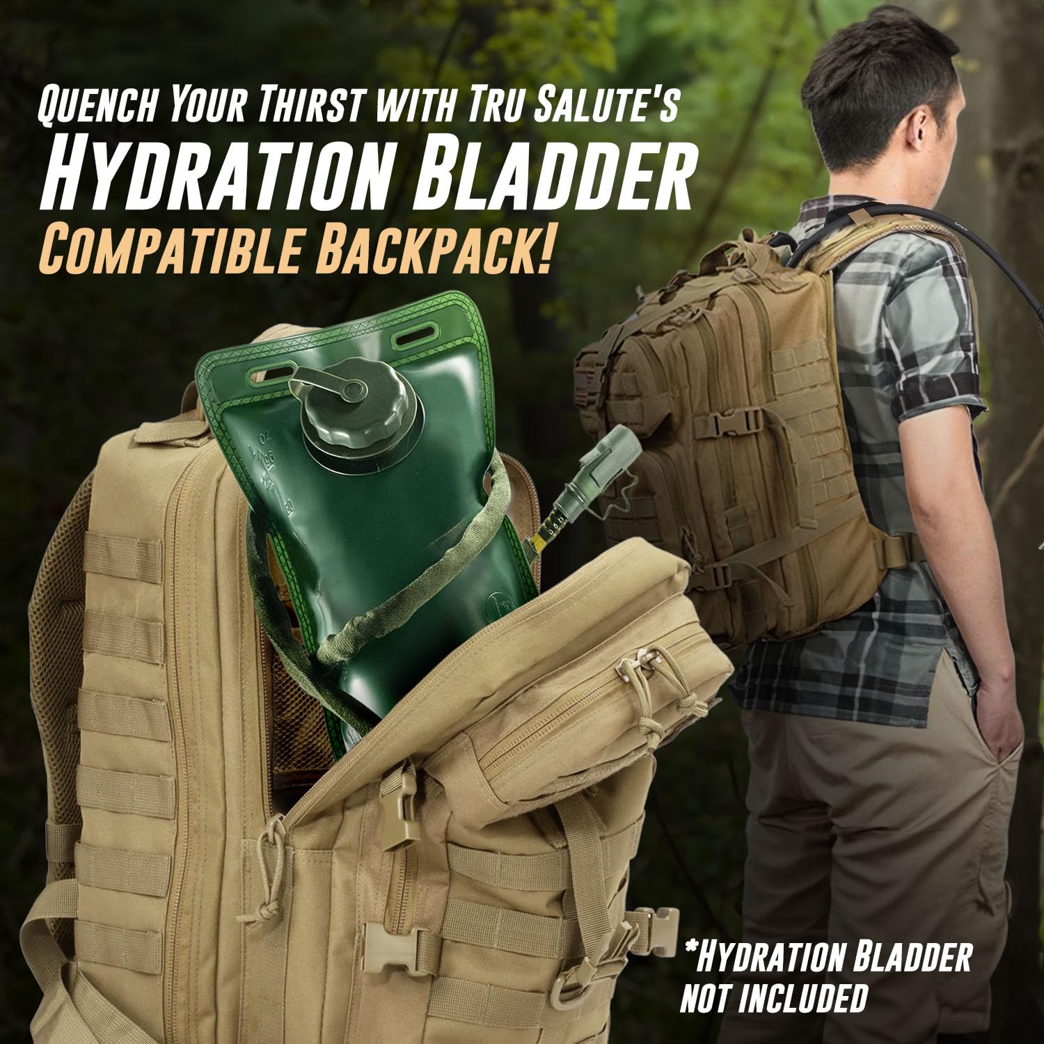 Tru Salute 45L Military Tactical Backpack - Large Army 3-Day Assault Pack with MOLLE System - Bug Out Bag & Rucksack (Tan) - Perfect for Camping, Hiking, and Outdoor Adventures