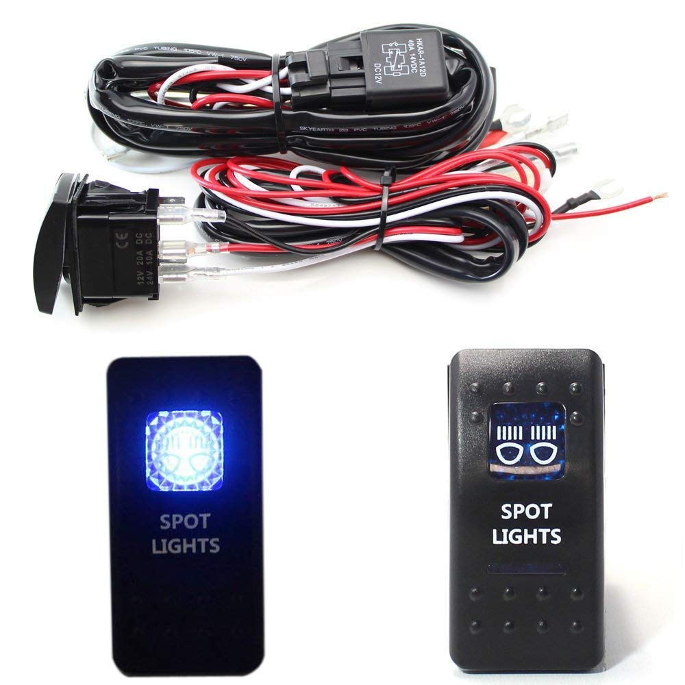 2 Output Relay Wiring Harness with LED Spot Lights - Waterproof LED Light Switch Kit for Fog Lamps & Off-Road Vehicles - Perfect for Trucks, Jeeps, and ATVs