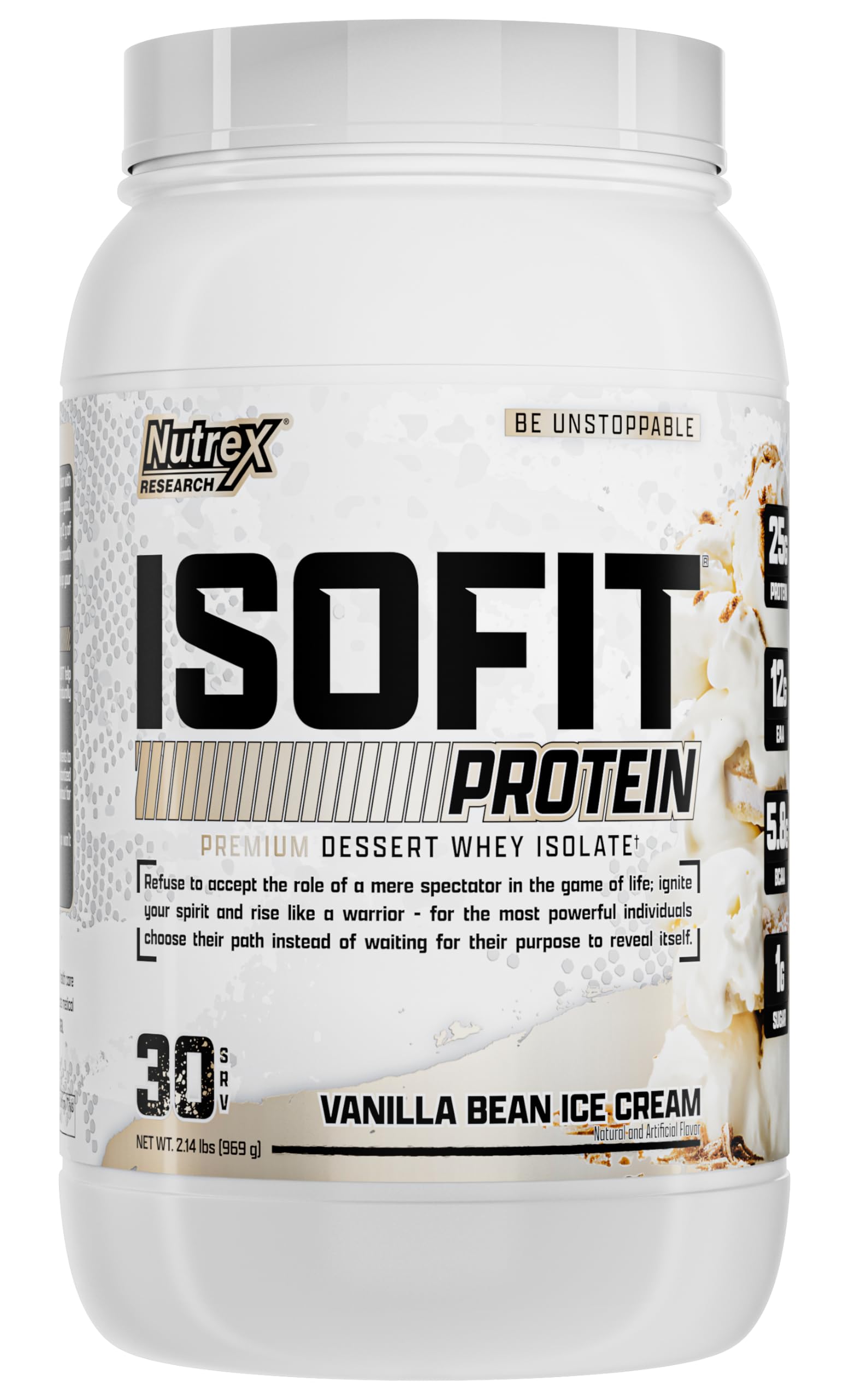 Nutrex Research IsoFit Whey Protein Powder - 100% Whey Protein Isolate (30 Servings, Vanilla Bean Ice Cream) - Low Carb, High Protein for Muscle Recovery & Post-Workout Nutrition - Ideal for Gym, Fitness & Bodybuilding