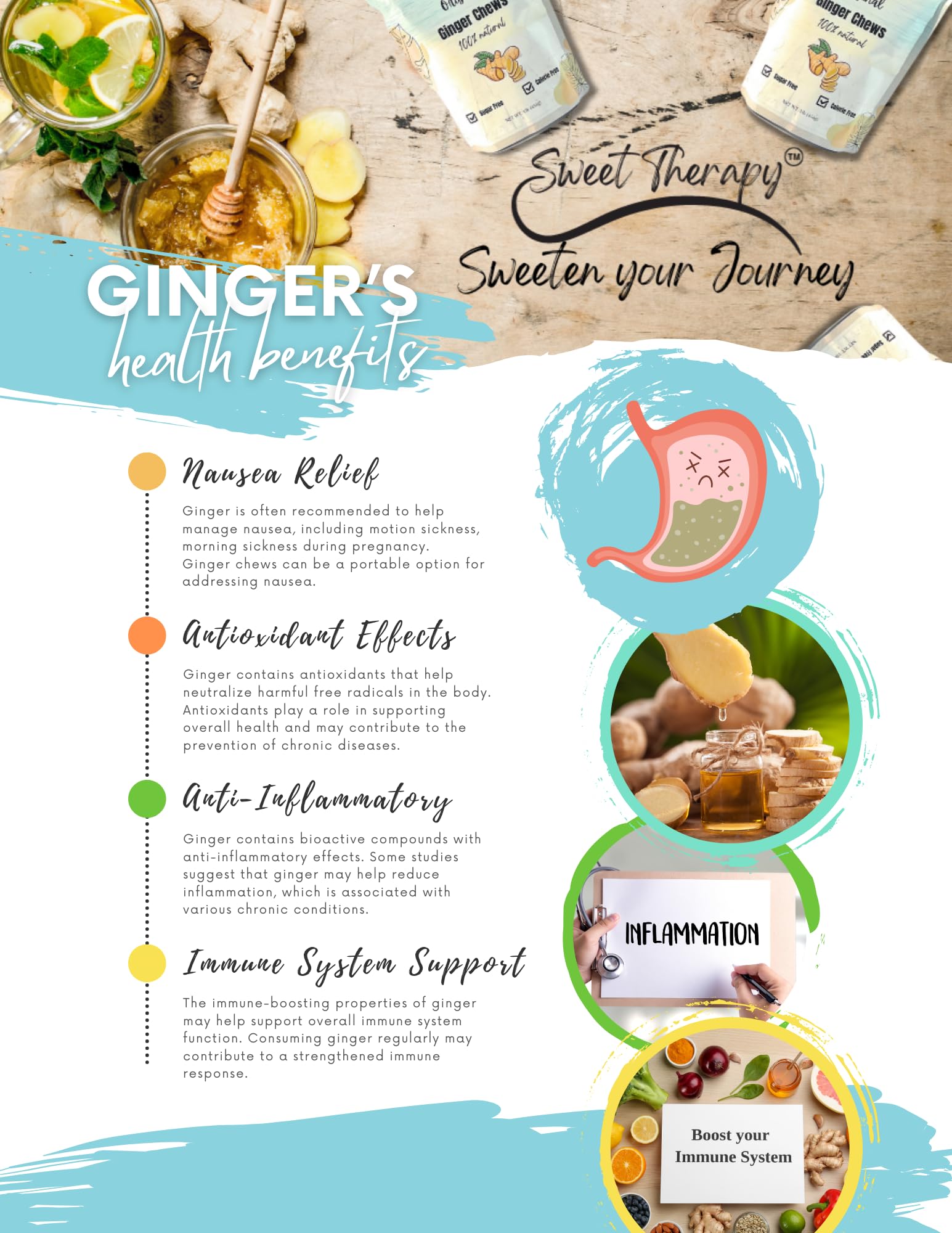 Sugar Free Extra Strength Ginger Chews Candy - Healthy Zero Calorie Natural Ginger Snacks for Digestion & Nausea Relief - Perfect for Travel, Morning Sickness & Motion Sickness