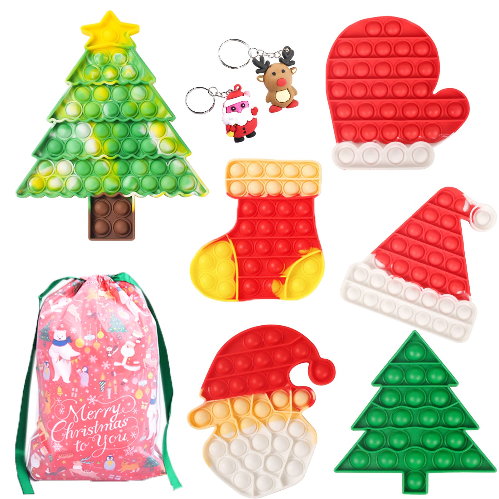 8 Pack Christmas Pop Fidget Toys - Push Bubble Sensory Stress Relief Toys for Kids & Adults | Autism Anxiety Relief | Christmas Party Decorations & Stocking Stuffers | Fun Classroom, Office, and Travel Sensory Games