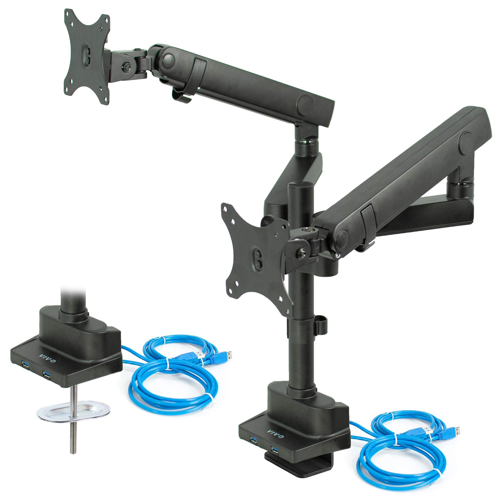 Premium Aluminum Full Motion Dual Monitor Desk Mount Stand with Lift Engine Arm - Adjustable Pole Extension & USB Ports - Fits Ultrawide Screens up to 35 inches (STAND-V102BDU) - Ideal for Home Office, Gaming Setup & Workspace Ergonomics