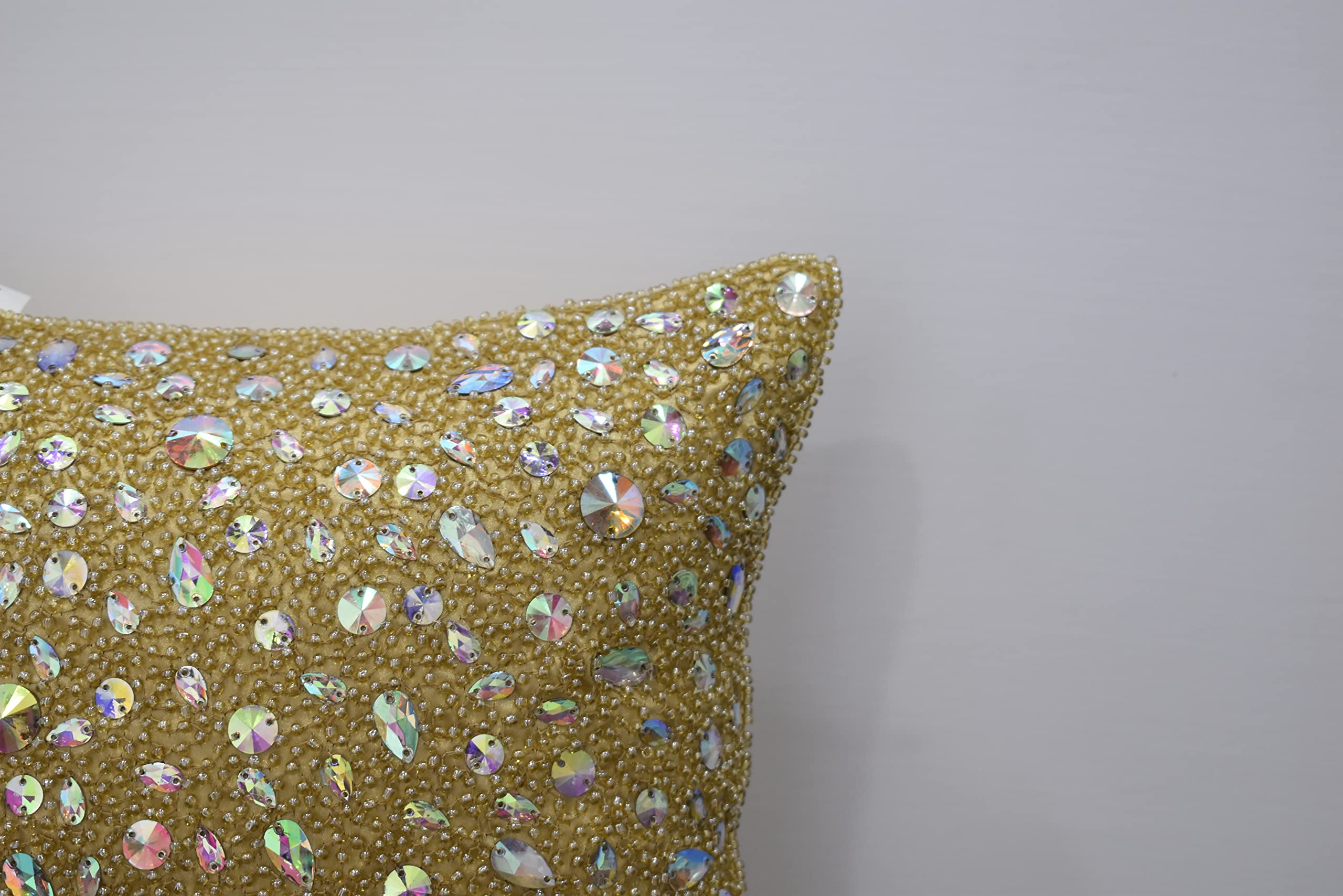 Luxury Gold Handmade Beaded Pillow Cover - 26x26 Inch Embroidered Decorative Throw Pillow for Sofa & Bed - Modern Embellished Custom Home Decor for Living Room, Bedroom & Nursery