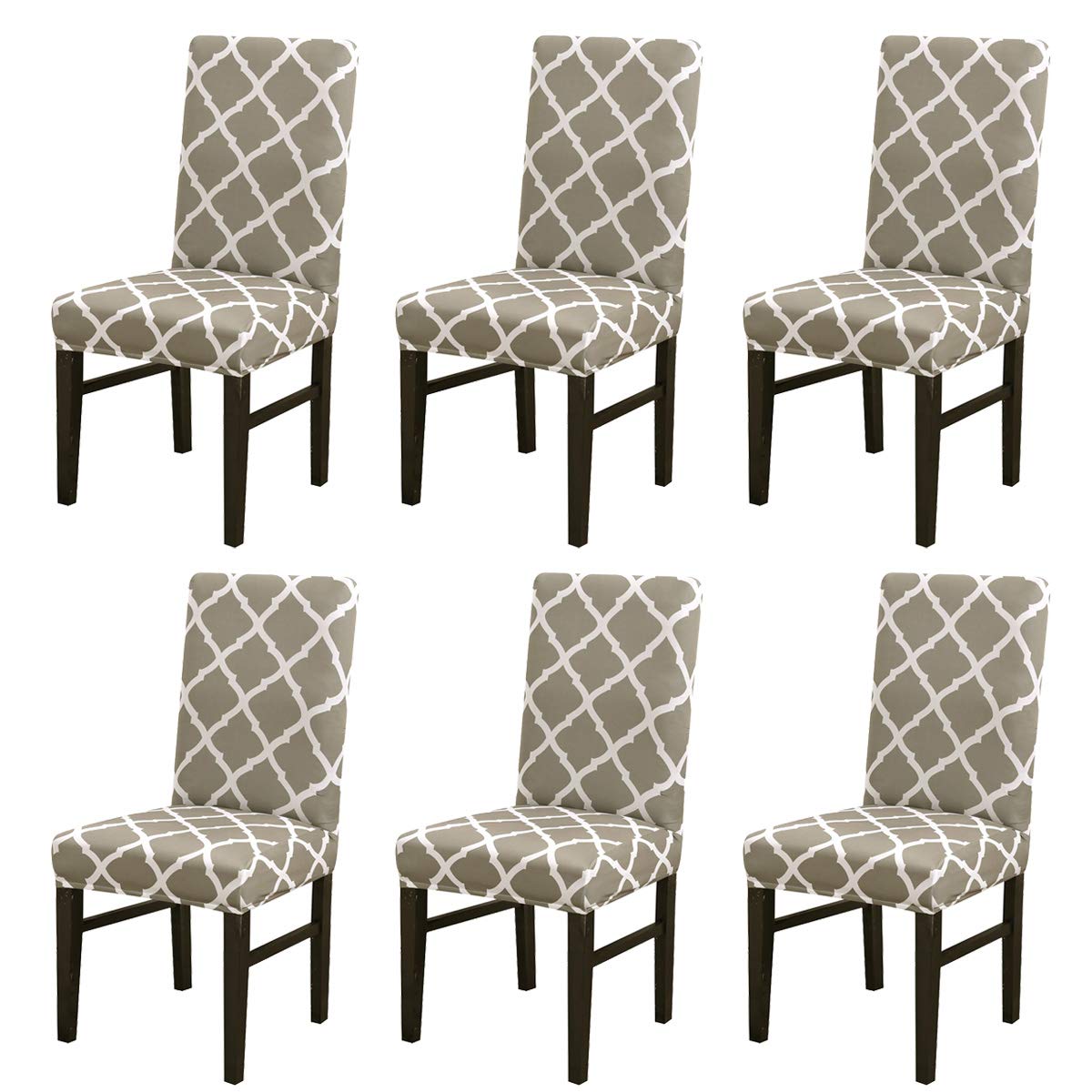 TOPCHANCES 6-Pack Stretch Spandex Chair Covers - Elastic Dining Seat Slipcovers with Geometric Pattern for Weddings, Banquets & Hotels (Grey Green) - Washable Protective Covers for Home & Event Decor