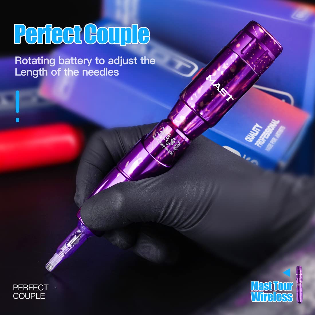 **Mast Tour Wireless Tattoo Pen Machine Kit - Professional Rotary Cartridge Tattoo Gun, Lightweight Cordless Design with Short Battery Power Supply (Purple) | Ideal for Tattoo Artists & Beginners, Home & Studio Use**