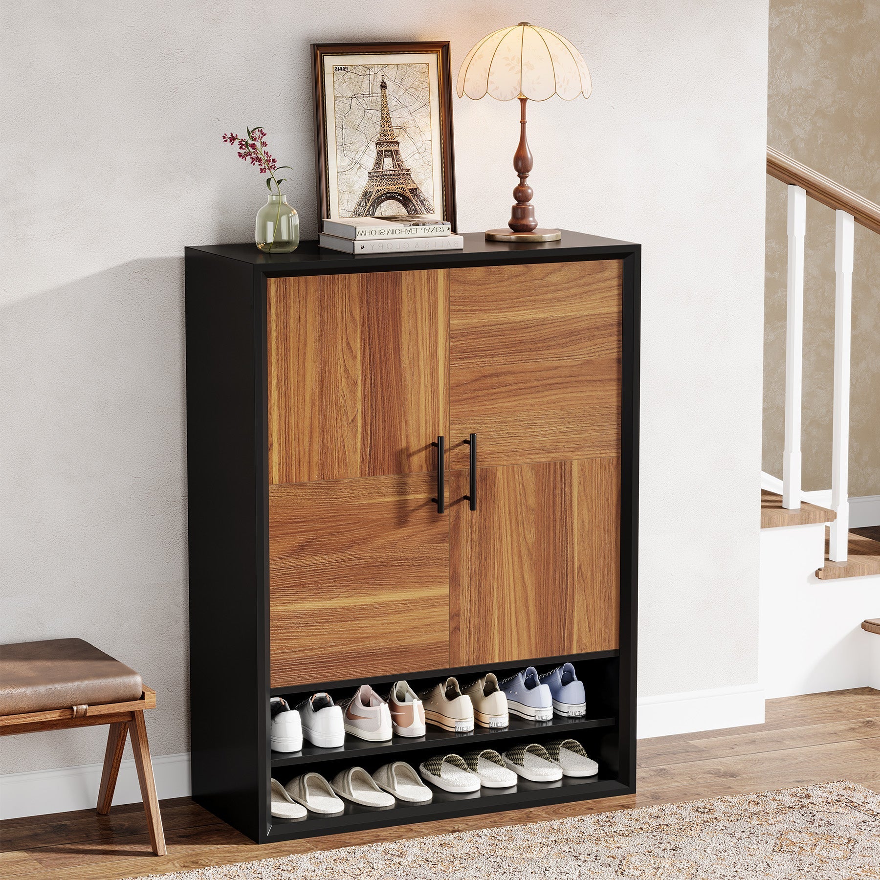 43-Inch Shoe Cabinet with 6 Adjustable Shelves & Doors - Space Saving Shoe Storage Organizer for Entryway, Closet, or Bedroom