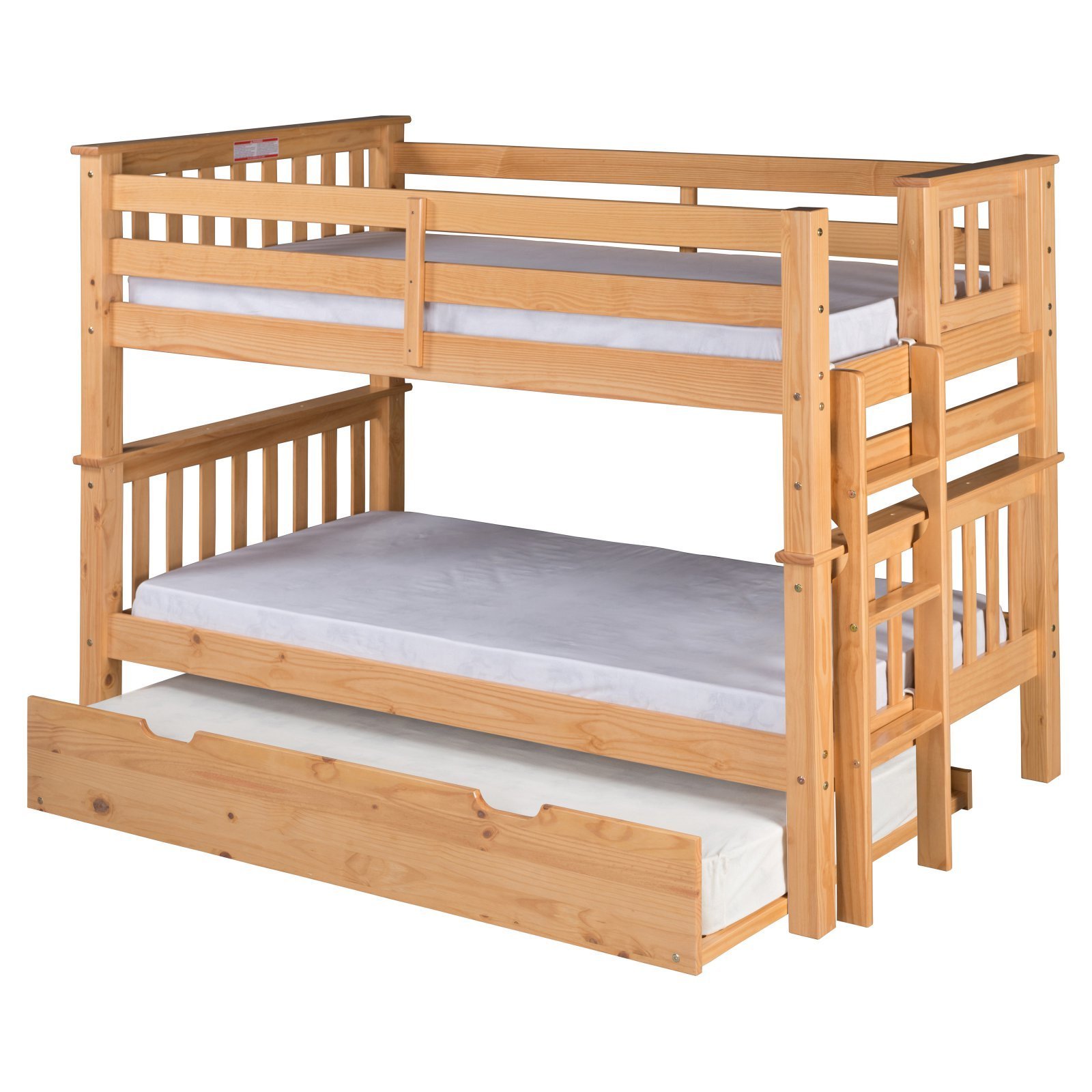 Camaflexi Santa Fe Mission Low Bunk Bed Twin Over Twin with End Ladder - White Finish - Space Saving Kids Bedroom Furniture for Small Rooms & Shared Spaces