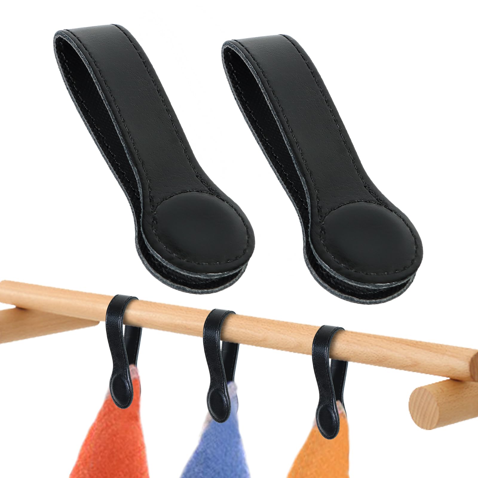 Magnetic Leather Kitchen & Bath Towel Clips - Strong Hold for Oven Handles, Towel Rods & Racks (2-Pack, Black) - Perfect for Organizing Kitchen & Bathroom Accessories