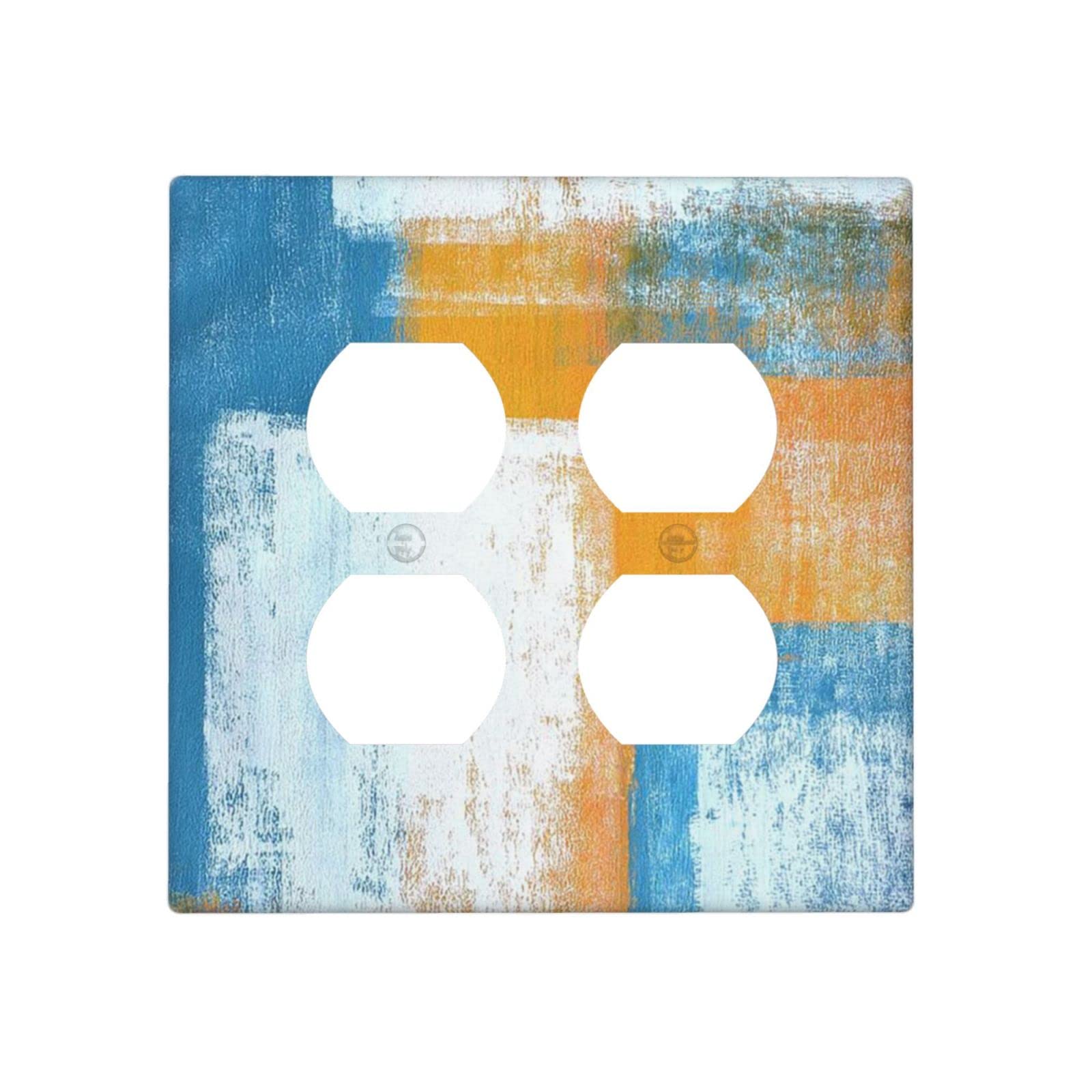 Abstract Orange Blue White Wall Plate - Decorative 2 Gang Double Duplex Outlet Cover - Funny Light Switch Electrical Faceplate 4.5