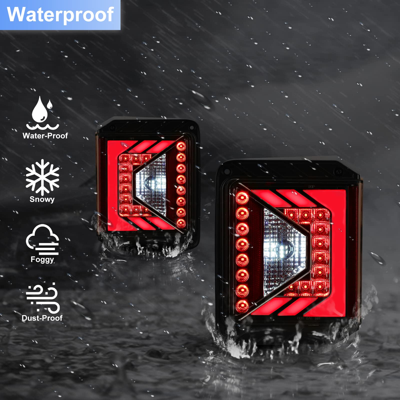 ROXX High Intensity LED Tail Lights for Jeep Wrangler JK JKU 2007-2018 - DOT Approved Clear Lens with Parking, Brake, Turn Signal & Reverse Functions | Perfect for Off-Roading & Night Driving