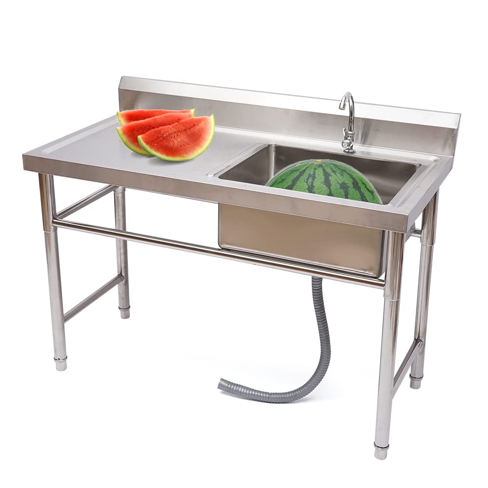 Stainless Steel Free Standing Kitchen Sink Set with Single Bowl, Drainer & Faucet - Heavy Duty Commercial Grade for Restaurant, Catering, Garage & Utility Workbench - Perfect for Food Prep, Dishwashing & Cleaning Tasks