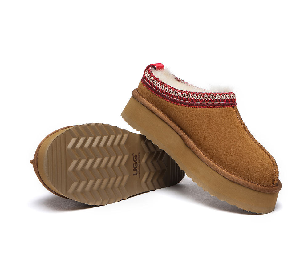 Australian Shepherd UGG Slippers for Women - Genuine Sheepskin Wool Ankle Boots with Platform Sole - Cozy Indoor/Outdoor House Shoes for Winter Comfort and Warmth