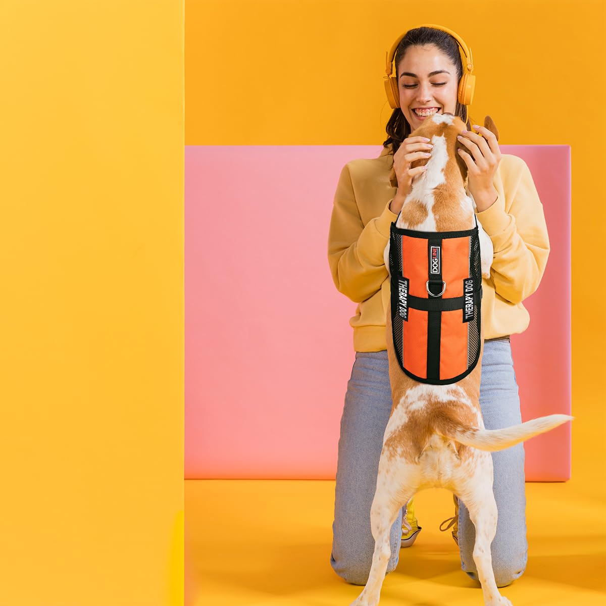 Dogline MaxAire Breathable Mesh Dog Vest with 2 Removable Therapy Patches - Adjustable Small Size in Orange for Outdoor Adventures, Training & Service Dogs