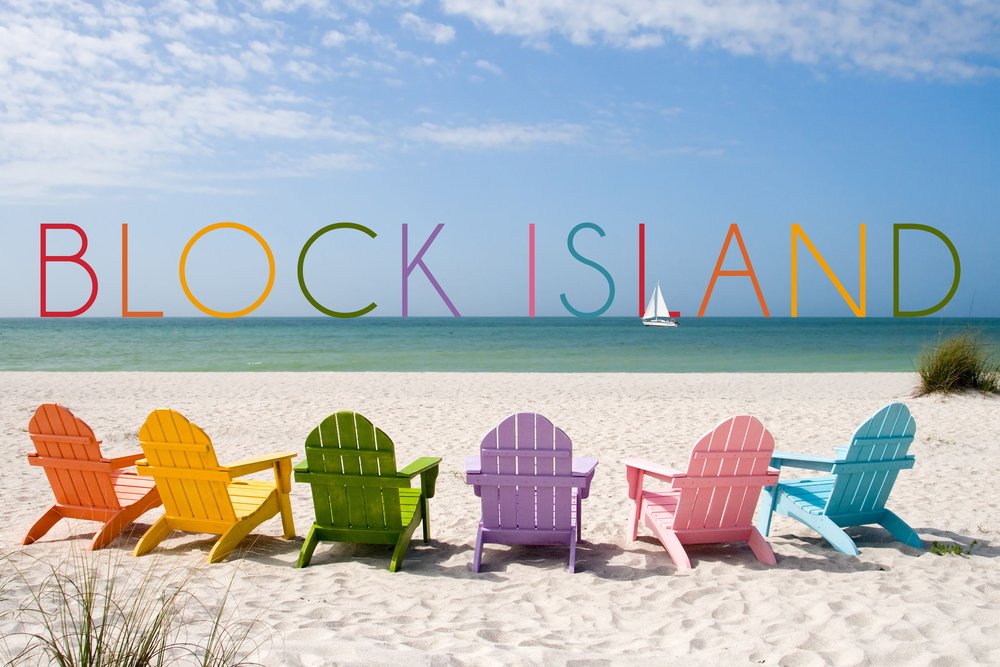 Lantern Press Block Island Rhode Island Colorful Beach Chairs Wall Art Poster - 12x18 Inch Coastal Decor for Living Room, Bedroom & Office