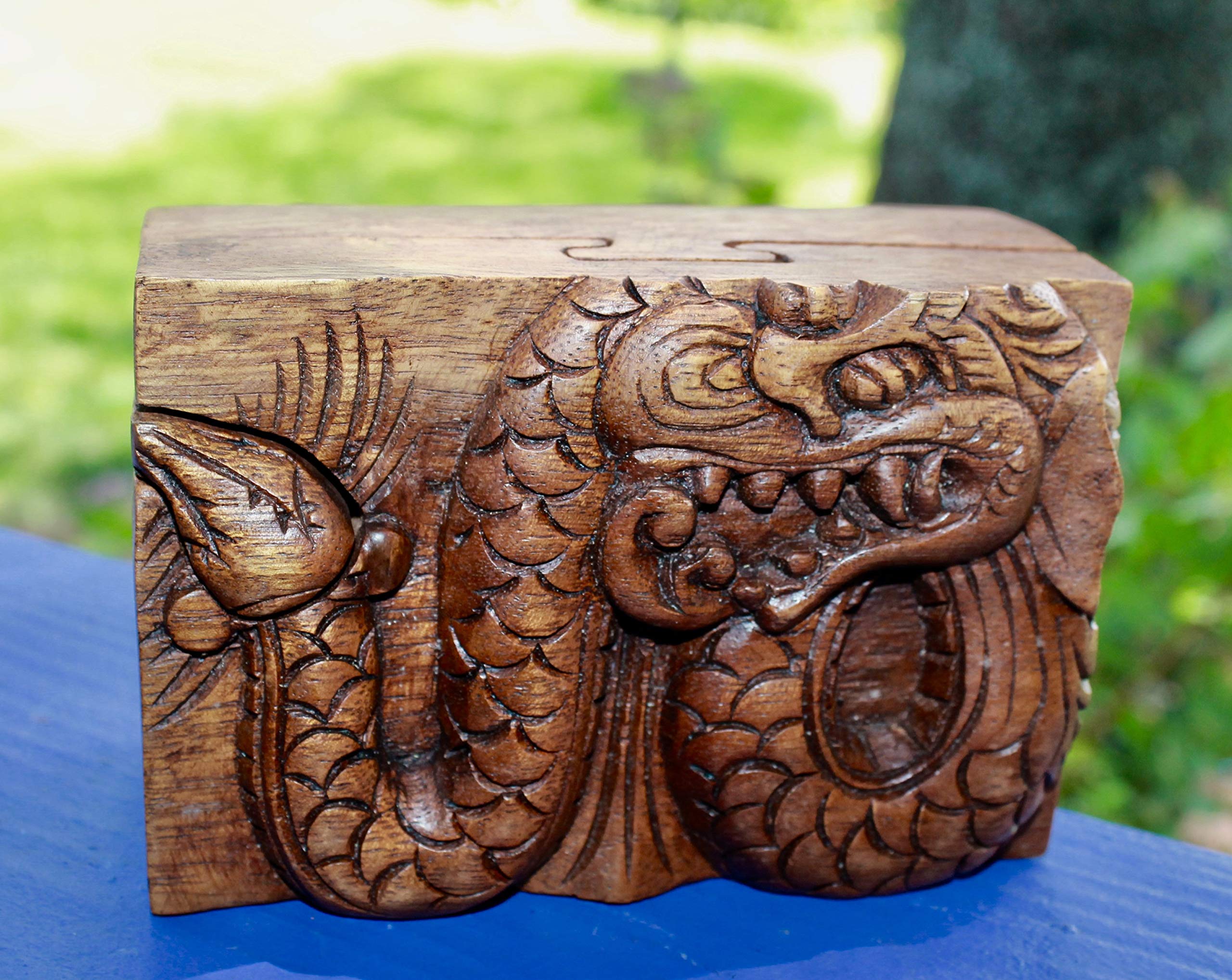 Hand Carved Wooden Dragon Jewelry Box with Secret Compartment - OMA Dragon Box for Rings, Necklaces & Keepsakes - Perfect for Home Decor, Gift Giving & Fantasy Collections