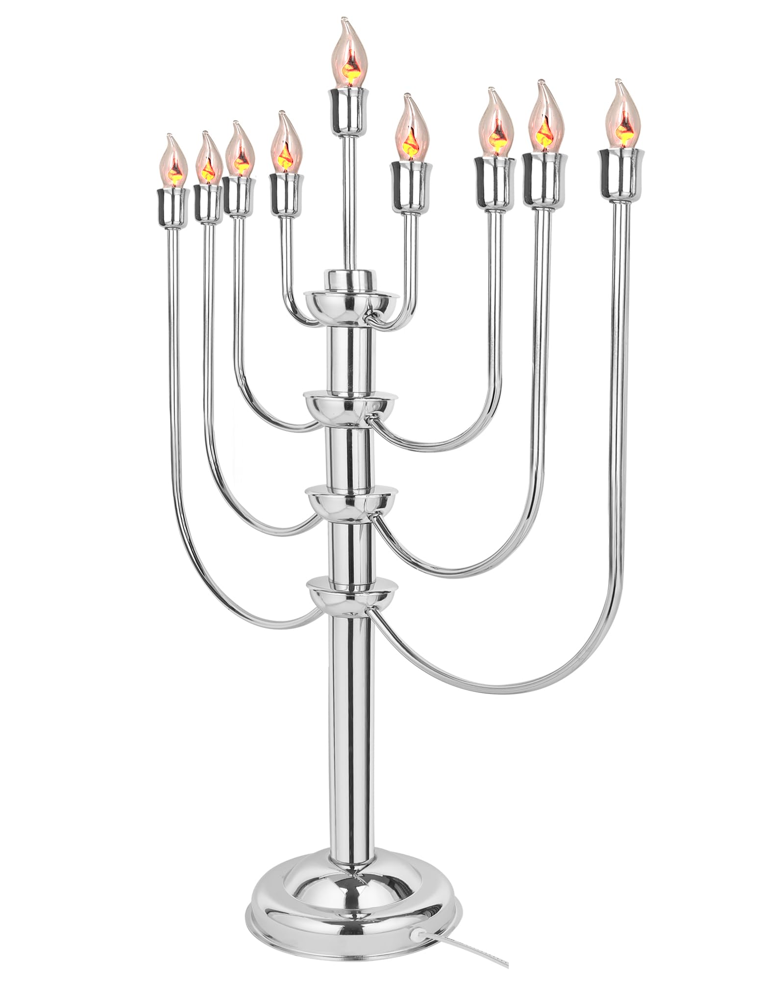 Large Electric Menorah for Hanukkah - 9-Branch Chrome Plated Hanukiah with Flickering LED Bulbs to Simulate Real Candles - Electronic Hanukkah Menorah for Home, Synagogue & Holiday Decorations