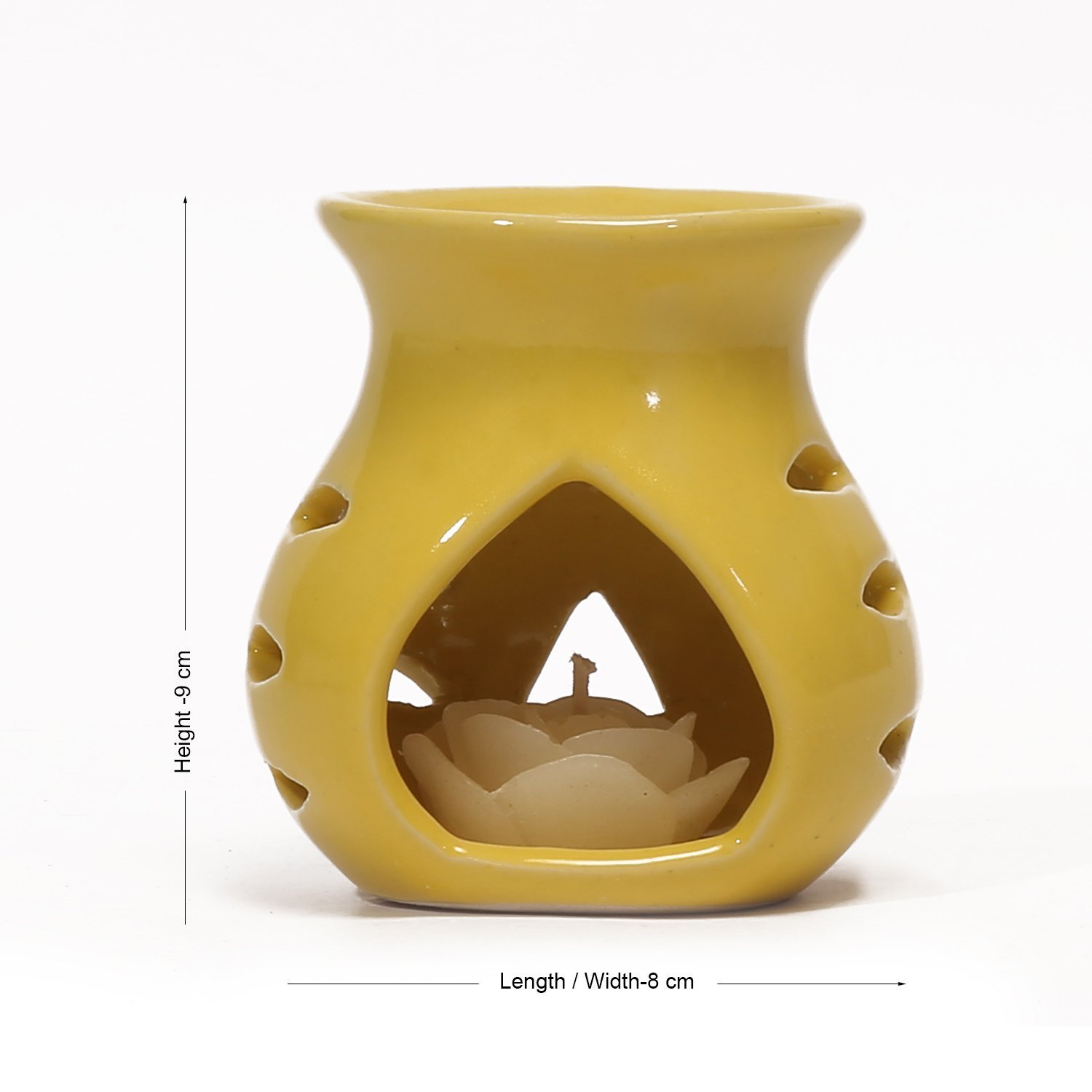 Pure Source India Regular Ceramic Aroma Burner with Free Candle (Yellow) - Perfect for Aromatherapy, Home Decor & Relaxation