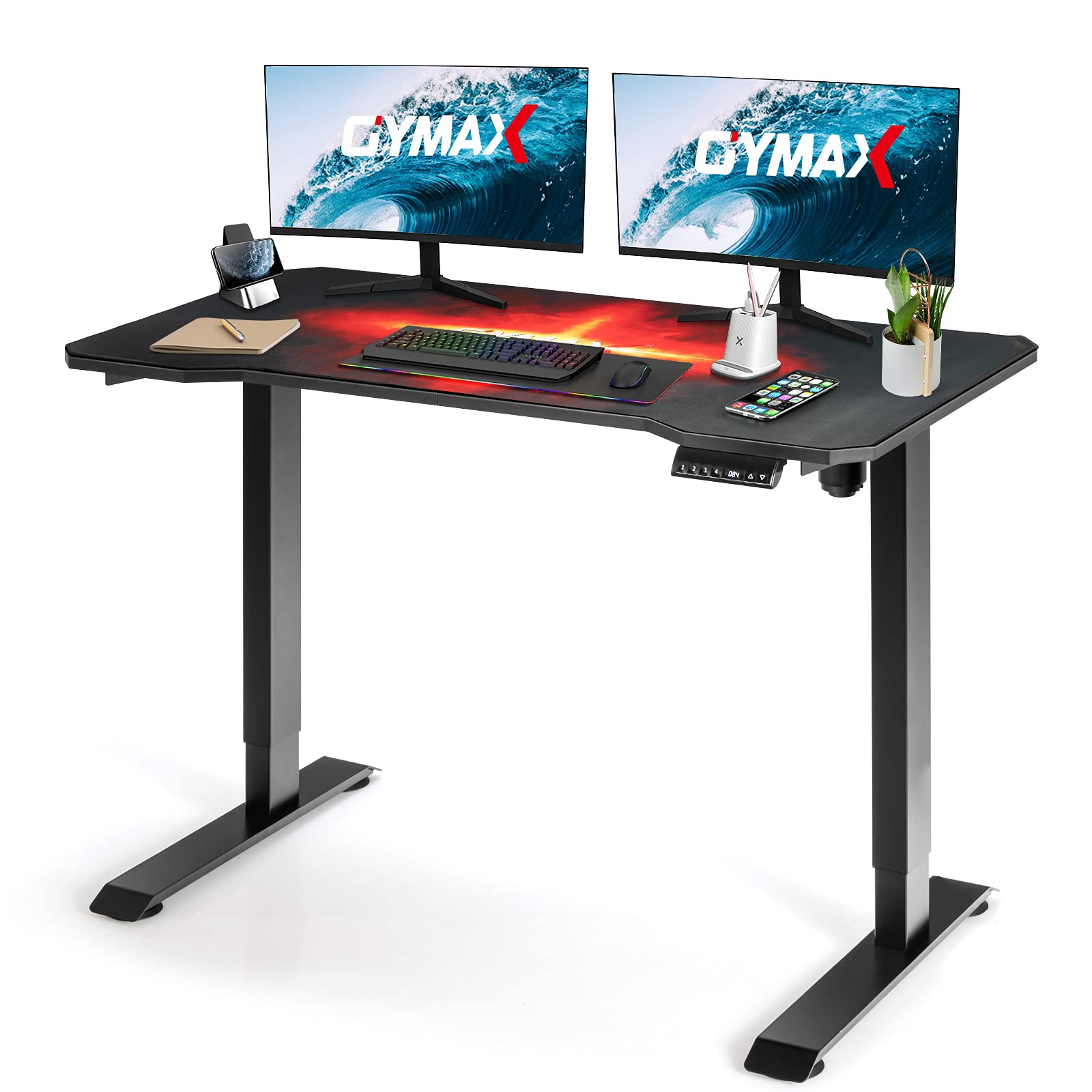 GYMAX 48 x 24 Inch Electric Standing Desk with Memory Controller - Adjustable Height Computer Workstation, Fully Covered Mouse Pad - Ergonomic Sit Stand Desk for Home Office, Gaming & Remote Work Setup