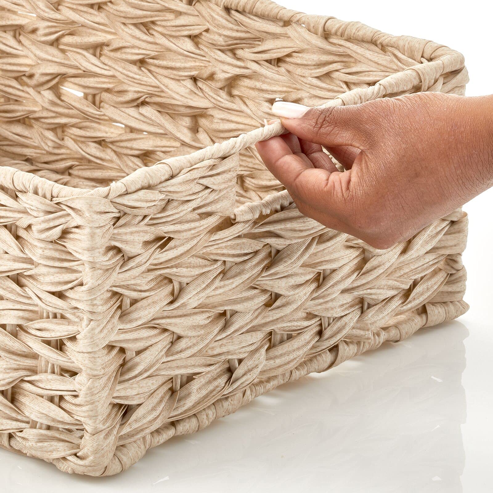 mDesign 6-Pack Storage Baskets Set - Woven Fabric Organizer Bins for Bathroom, Bedroom & Closet - Perfect for Clothes, Shoes & Accessories - Cream Beige Home Organization Solution (Great for Shelves, Underbed & Laundry Room Storage)