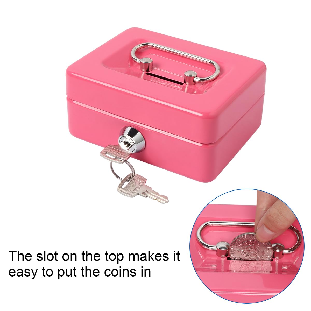 Lovndi Small Cash Box with Lock & Money Slot - Secure Piggy Bank for Kids & Adults - Pink Money Box for Savings, Coins, Bills - Ideal for Home, Office, Gift Giving